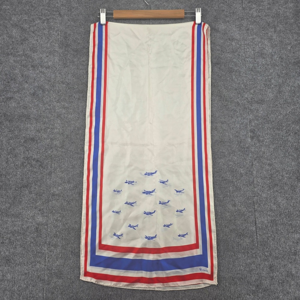 Echo Beechcraft Airplane Print Silk Scarf Red White Blue Made in Japan Oblong